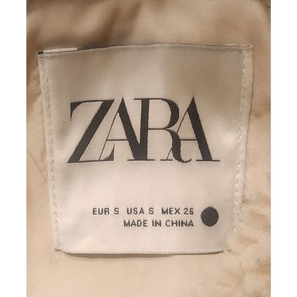 Zara Tan fleece jacket coat pockets fuzzy Women's size Small Warm Sherpa - Picture 5 of 6